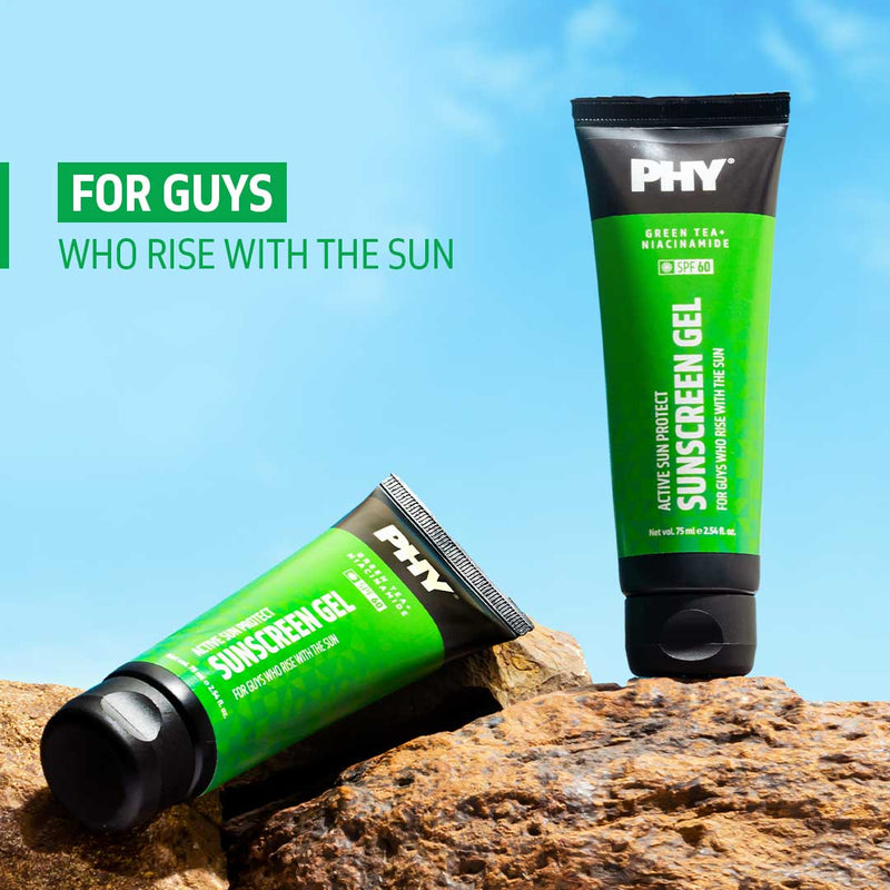 Active Sun Protect Sunscreen Gel | SPF 60 | Green Tea + Niacinamide | Protects From Sun Damage | Gel Based | Oily, Acne-Prone Skin | 100 % Vegan