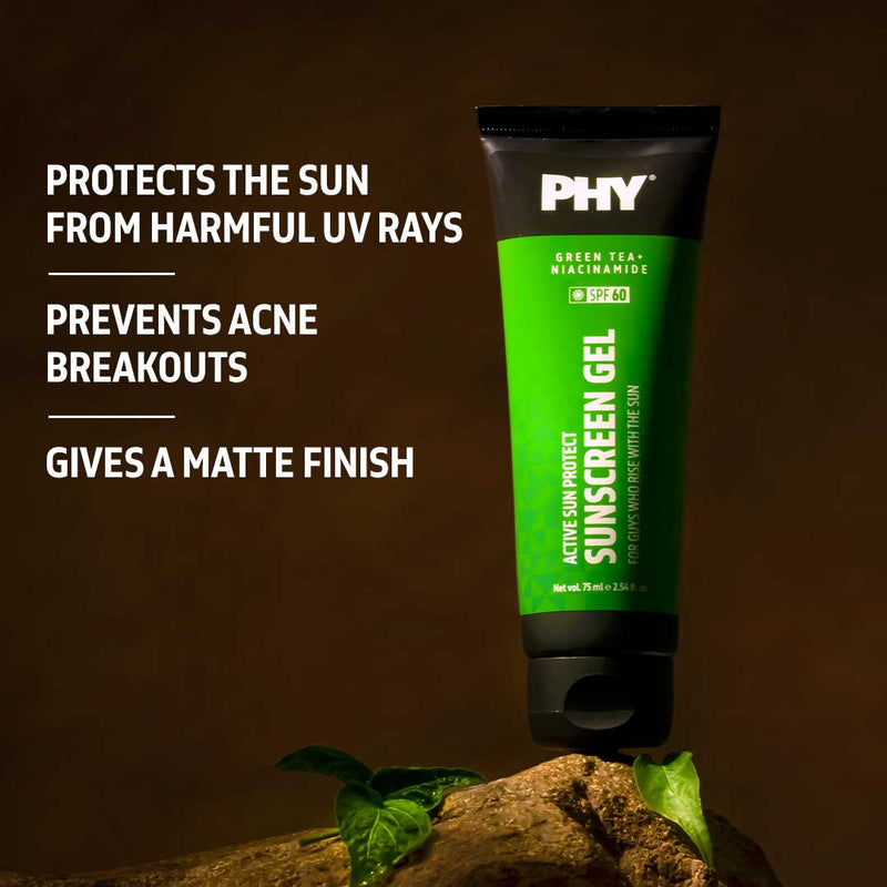 Active Sun Protect Sunscreen Gel | SPF 60 | Green Tea + Niacinamide | Protects From Sun Damage | Gel Based | Oily, Acne-Prone Skin | 100 % Vegan
